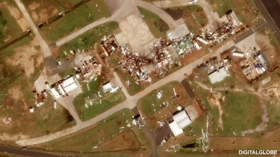 Satellite image of Tortola Airport showing the impact of Hurricane Irma