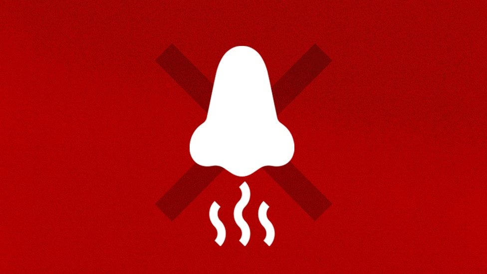 Graphic showing a nose with steam going into it, with an X in the background