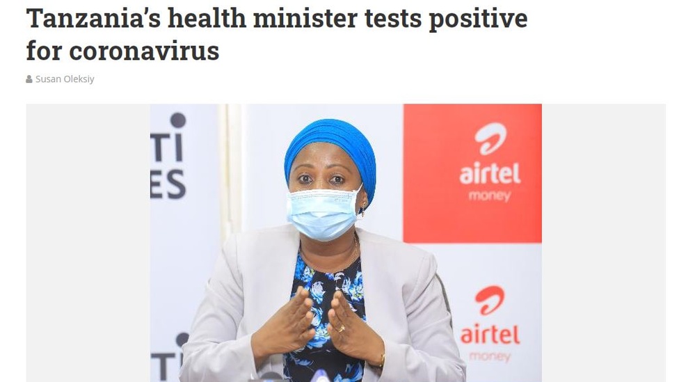 Screengrab of article with picture of Ummy Mwalimu saying she tested positive for Covid-19